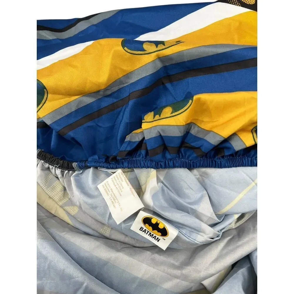 Batman Striped Full Size Sheet Set by Franco Manufacturing – Blue Yellow Black